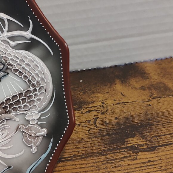 Moriage Embossed Blue Eyed Dragon Handled Nappy Plate RS Japan Porcelain Vintage - Picture 3 of 15